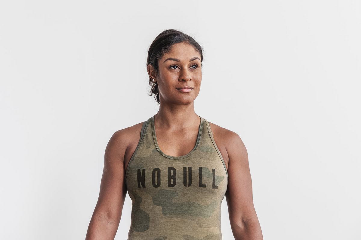 Nobull Racerback Women\'s Tank Tops Green Camo | Australia (BX4280)